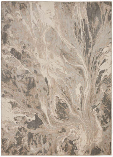 Close-up of Inspire Me! Home Decor Elegance Grey rug. Abstract, swirling gray, beige, and cream pattern. Soft texture.
