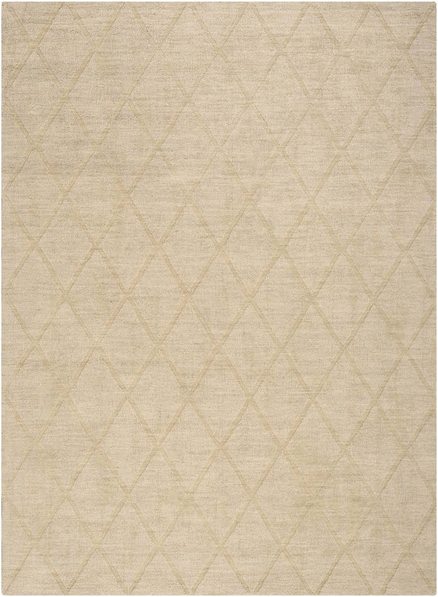 Close-up of the Nourison Wool Haven Beige Area Rug, showcasing its diamond pattern and soft, textured wool pile.