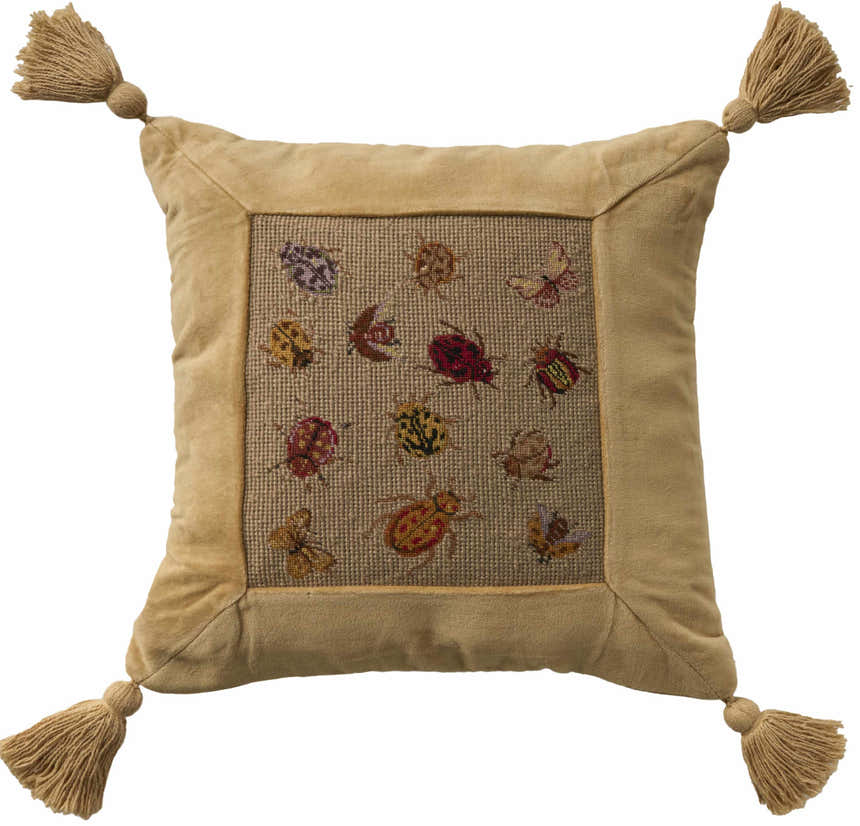 Mina Victory Vintage Pillow Insects Beige Indoor Throw Pillow