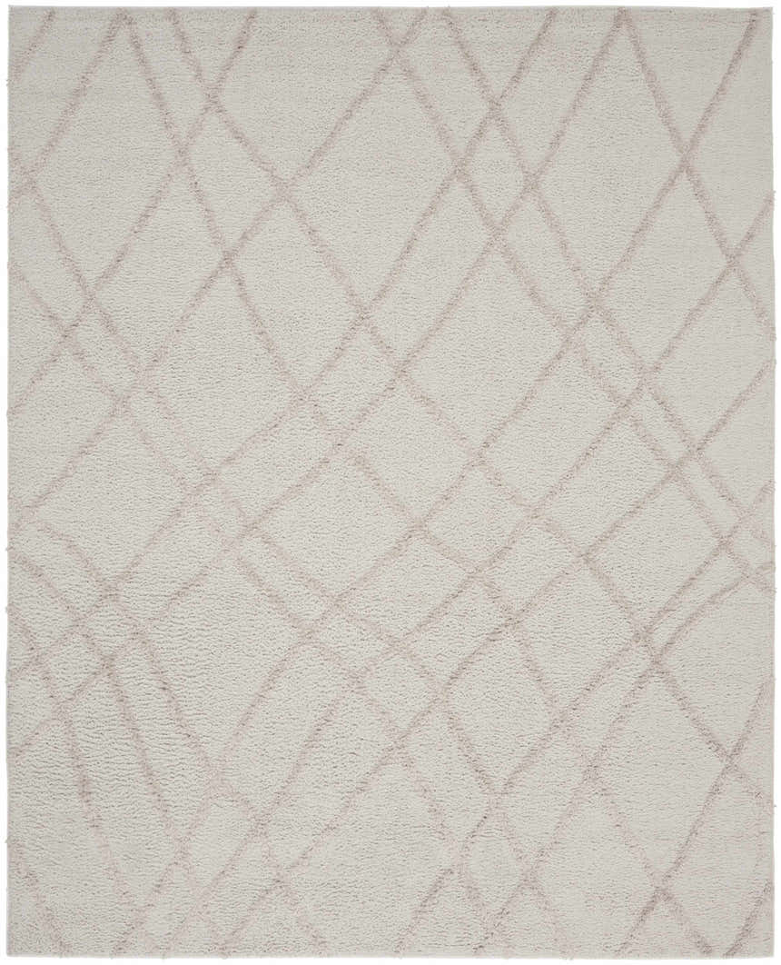 Close-up of the Nourison Feather Soft Grey rug, featuring a subtle diamond pattern and soft, plush texture.
