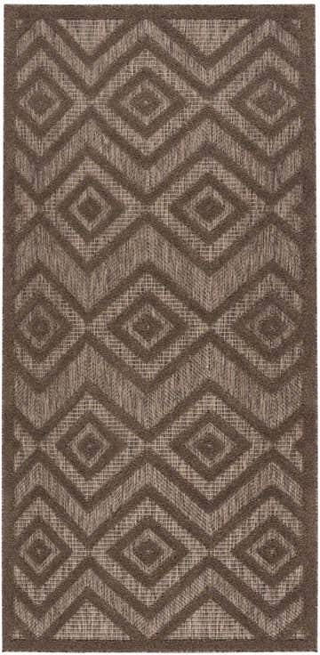 Close-up of the Nourison Versatile Brown Area Rug, featuring a geometric diamond pattern and textured weave.