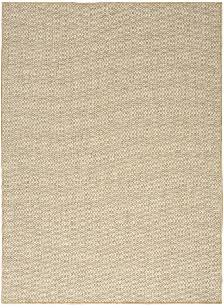 Close-up of Nourison Courtyard Jute Ivory Modern Area Rug. Chestnut polypropylene rug with a small diamond pattern.