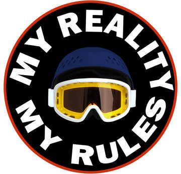 My Reality My Rules graphic with ski helmet and goggles.