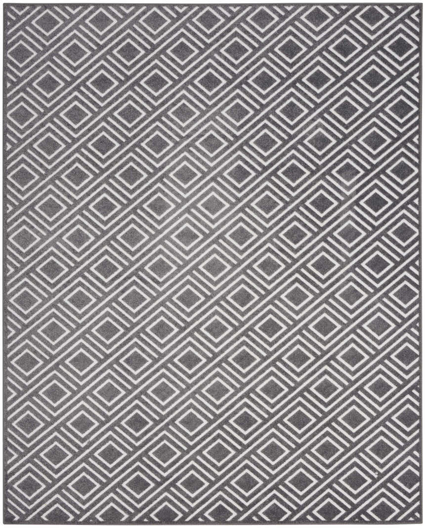 Close-up of Nourison Care Free Grey Modern Indoor Area Rug with a geometric diamond pattern.