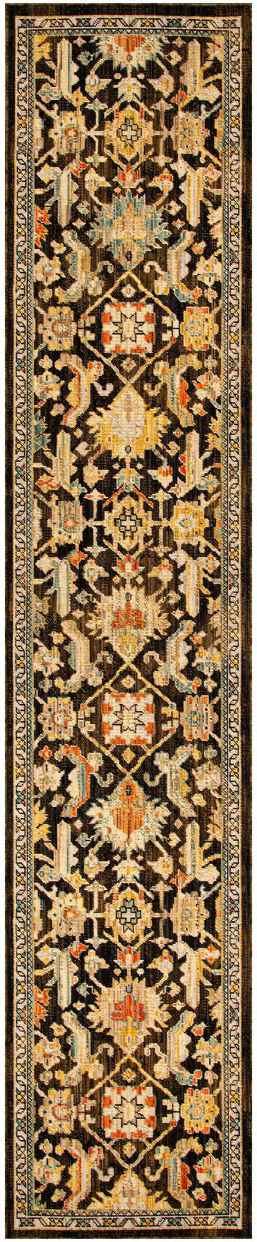 Close-up of the Nourison Antique Bloom Mocha Multicolor rug, a vintage runner with geometric and floral patterns.