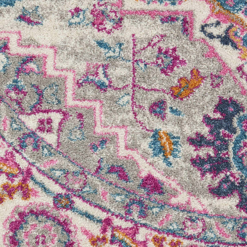 Close-up of Nourison Passion Light Grey Pink Bohemian Indoor Area Rug showing the pattern and texture.