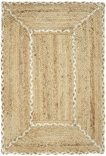 Close-up of the handmade Nourison Terrazzo Jute Natural rug. Braided jute texture with a brick red and white border detail.