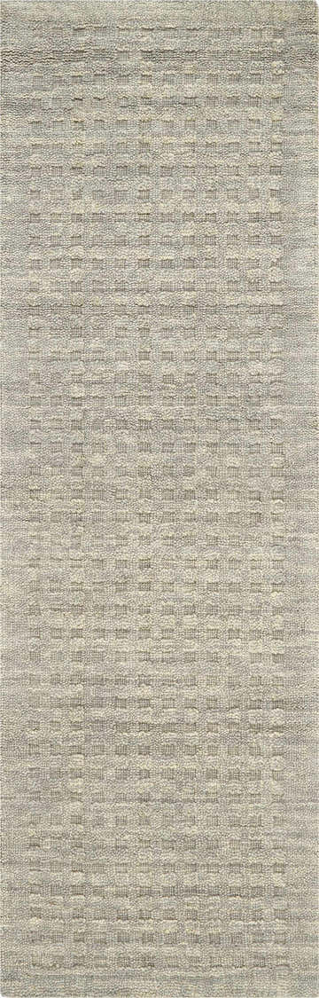 Close-up of the taupe Nourison Marana Charcoal rug. Handmade wool rug with a subtle contemporary geometric pattern.