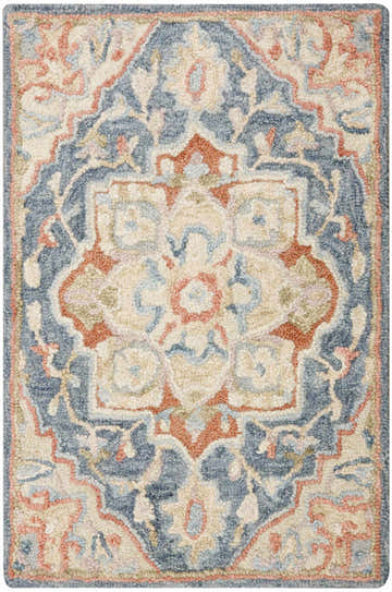Close-up of the Nourison Maison Blue Ivory Vintage Indoor Area Rug, featuring a detailed floral and geometric pattern.