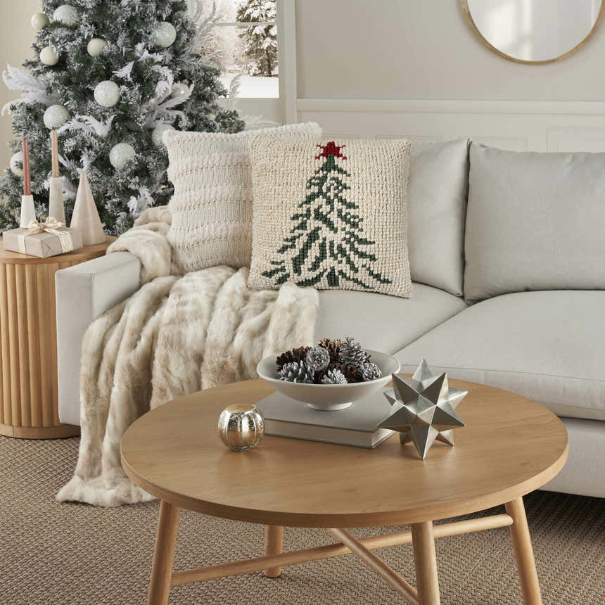 Mina Victory Holiday Pillows Loop Tree Ivory Indoor Throw Pillow