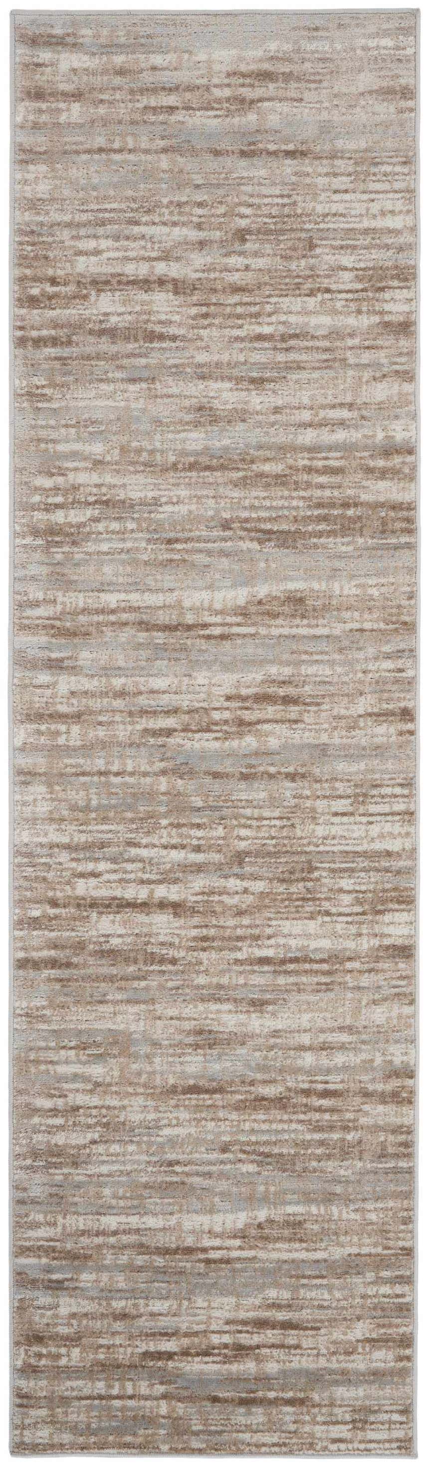 Close-up of the Nourison Elation Ivory Grey rug, featuring a high pile, chestnut, ivory, and grey abstract pattern.