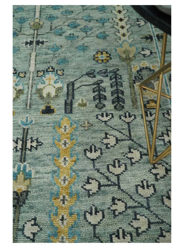 Hand Knotted Traditional Blue and Ivory Antique Oushak Custom Made Wool Area Rug