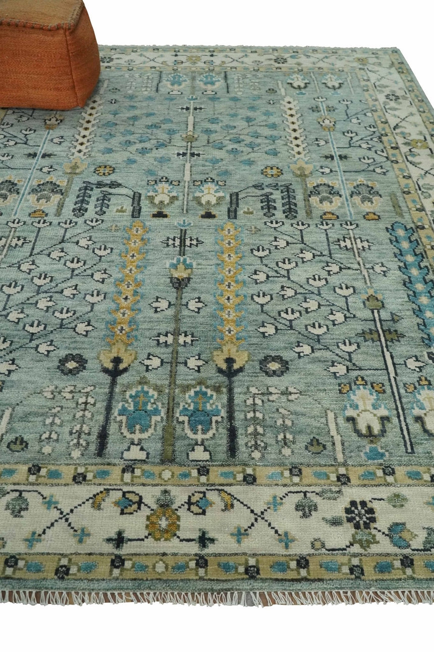 Hand Knotted Traditional Blue and Ivory Antique Oushak Custom Made Wool Area Rug