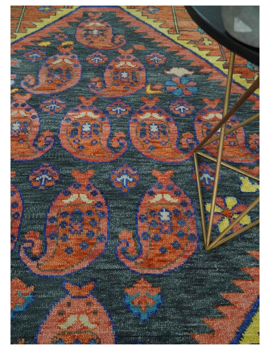 Charcoal, Rust and Beige Traditional Design Heriz Multi Size wool Area Rug