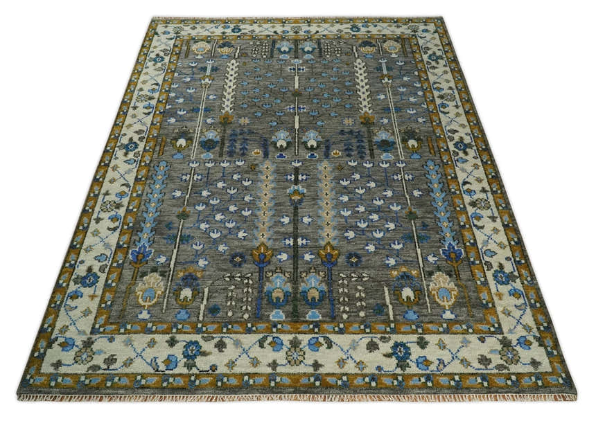 Hand Knotted Charcoal and Ivory Traditional Vintage Style Custom Made Wool Area Rug