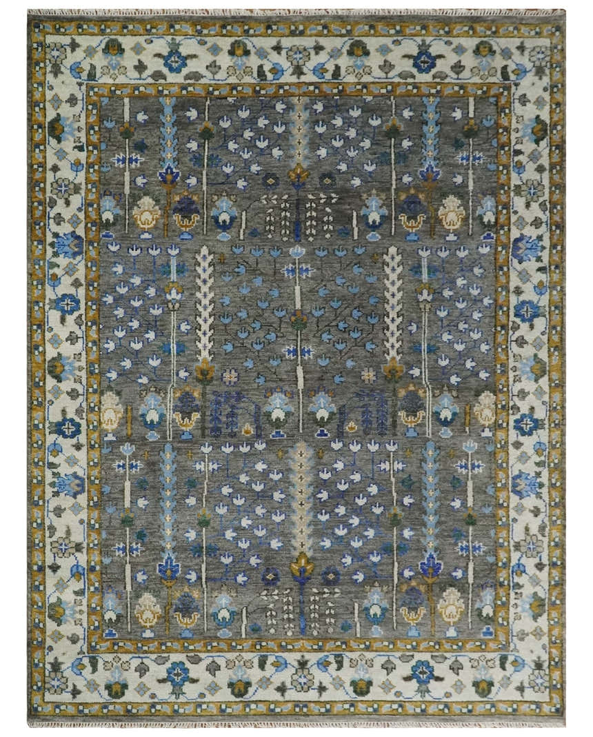 Hand Knotted Charcoal and Ivory Traditional Vintage Style Custom Made Wool Area Rug