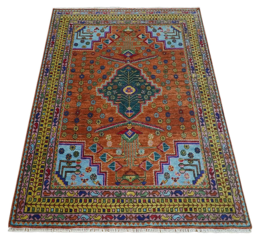 Hand Knotted Green, Rust, Yellow, Pink and Blue Traditional Floral Multi Size Wool Area Rug