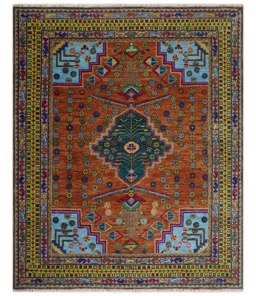 Hand Knotted Green, Rust, Yellow, Pink and Blue Traditional Floral Multi Size Wool Area Rug