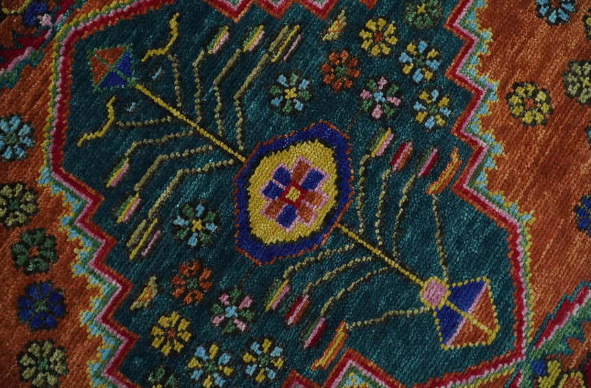 Hand Knotted Green, Rust, Yellow, Pink and Blue Traditional Floral Multi Size Wool Area Rug
