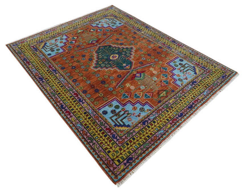 Hand Knotted Green, Rust, Yellow, Pink and Blue Traditional Floral Multi Size Wool Area Rug