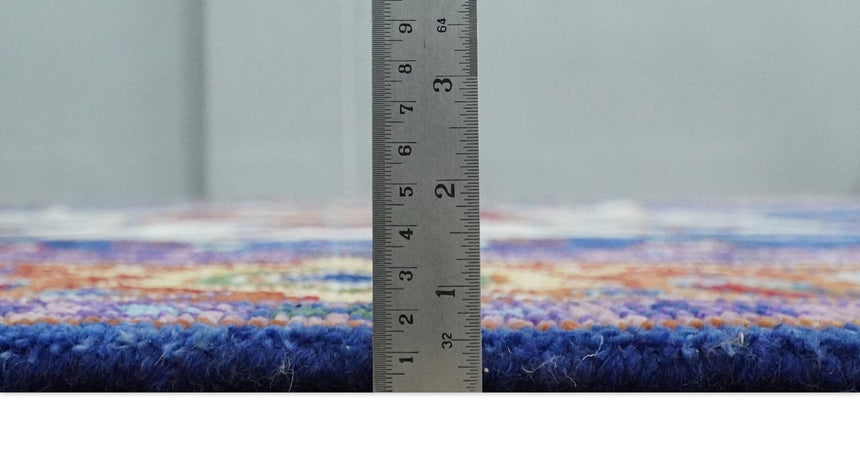 Maroon, Ivory, Blue and Rust Hand Knotted Traditional Heriz Multi Size wool Area Rug