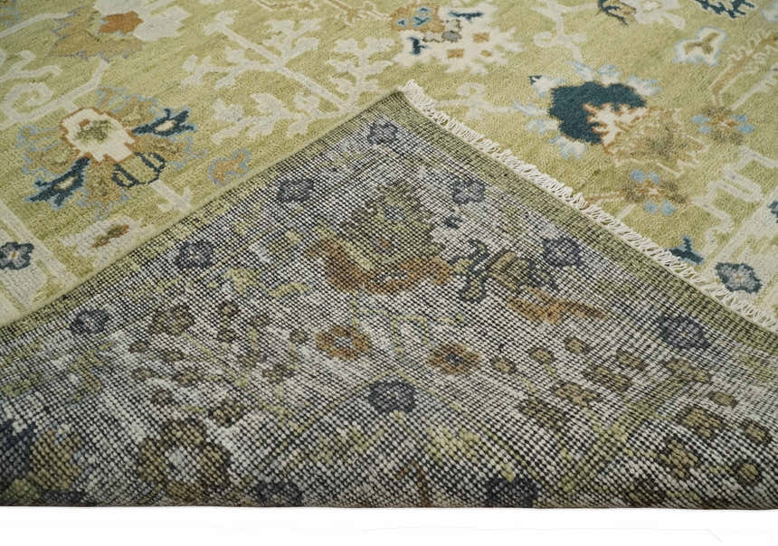 Hand Knotted Custom Made Olive, Silver and Beige Traditional Wool Rug