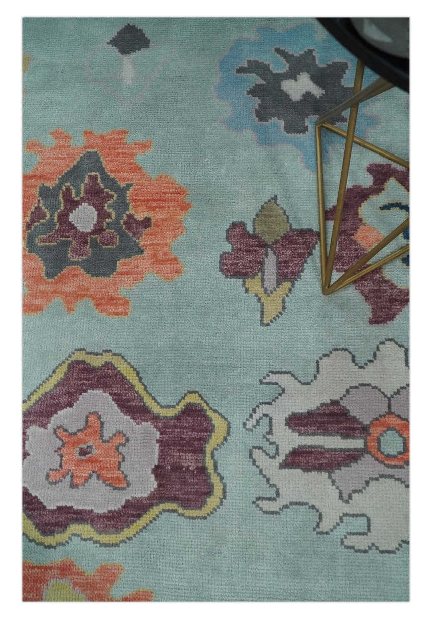 Custom Made Blue and Gray Hand Knotted Traditional Oushak Wool Area Rug