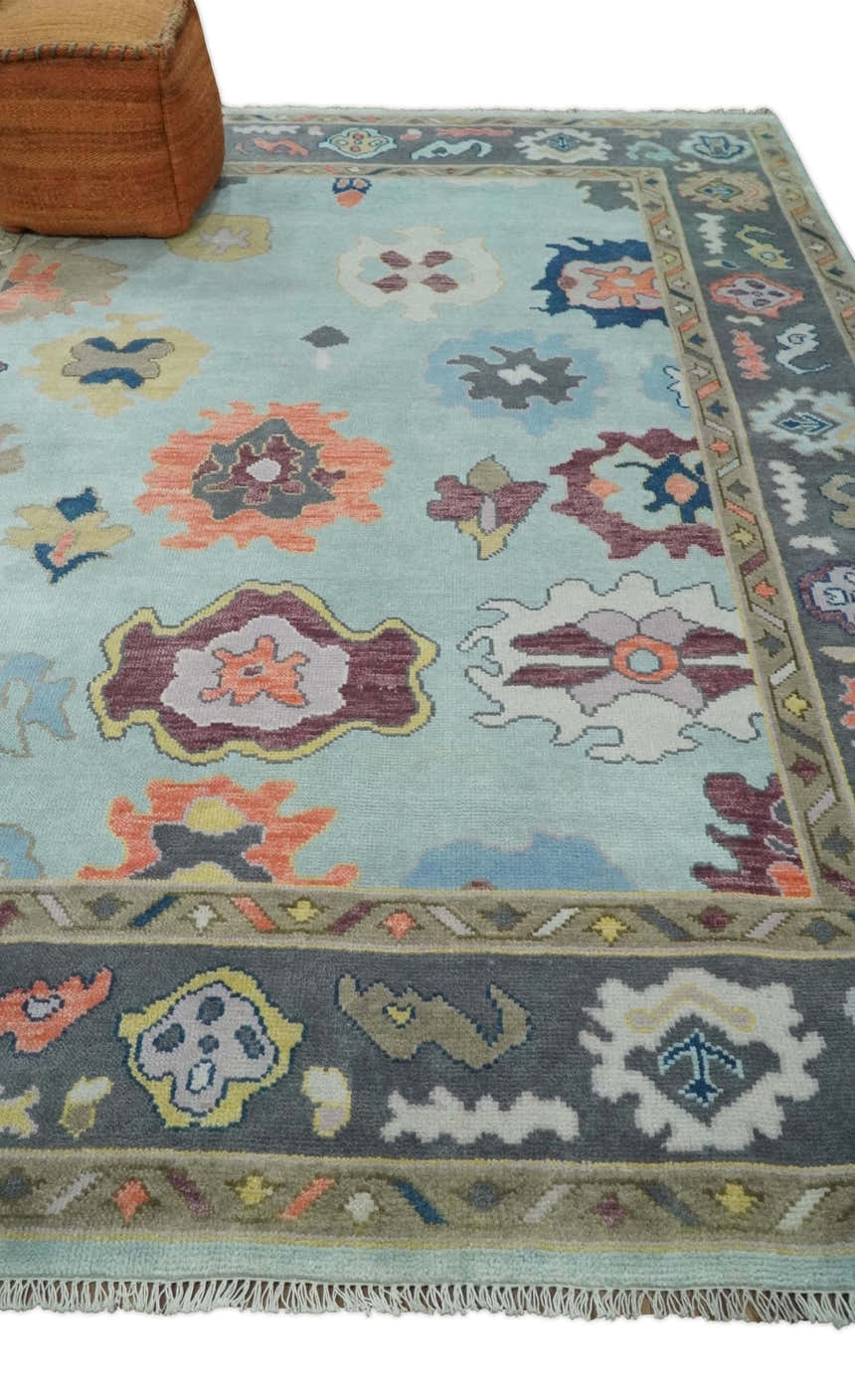 Custom Made Blue and Gray Hand Knotted Traditional Oushak Wool Area Rug