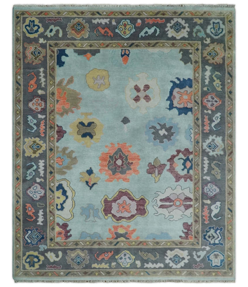 Custom Made Blue and Gray Hand Knotted Traditional Oushak Wool Area Rug