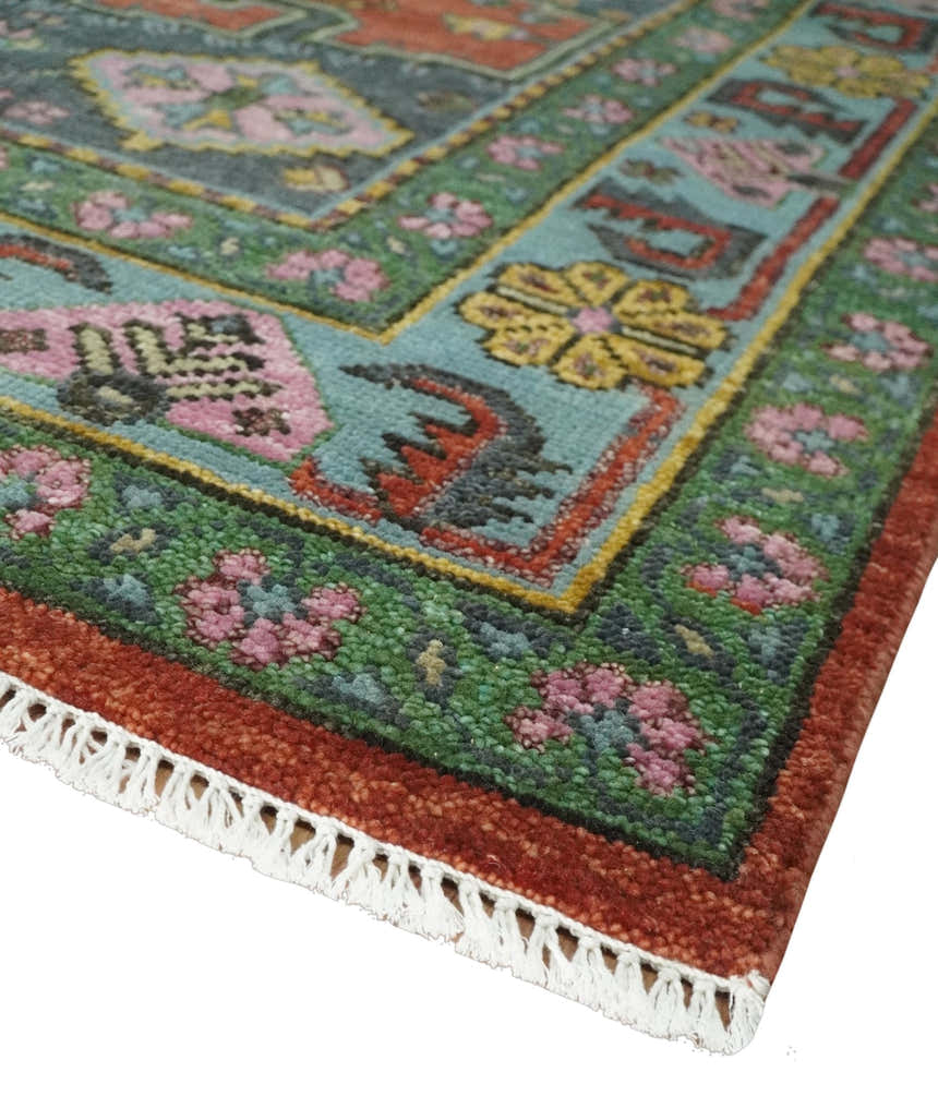 Hand Knotted Rust, Blue and Olive Traditional Antique Persian Rug