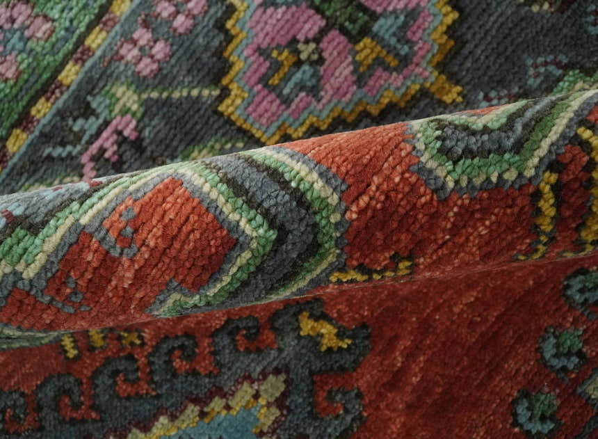 Hand Knotted Rust, Blue and Olive Traditional Antique Persian Rug