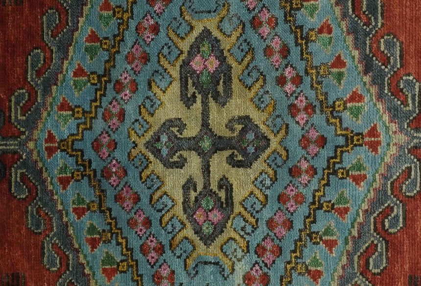 Hand Knotted Rust, Blue and Olive Traditional Antique Persian Rug