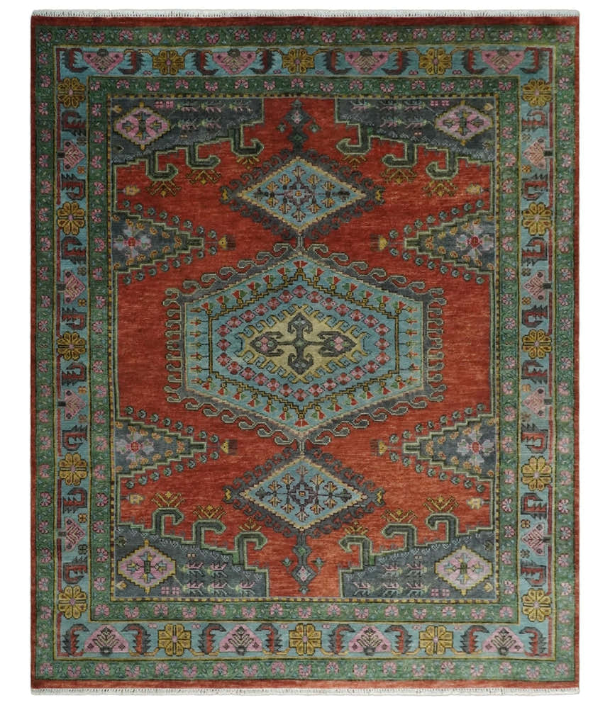Hand Knotted Rust, Blue and Olive Traditional Antique Persian Rug