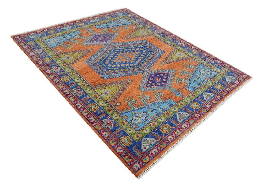 Hand Knotted Rust, Blue and Olive Traditional Multi Size Antique Wool Area Rug