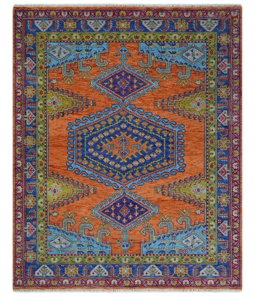 Hand Knotted Rust, Blue and Olive Traditional Multi Size Antique Wool Area Rug