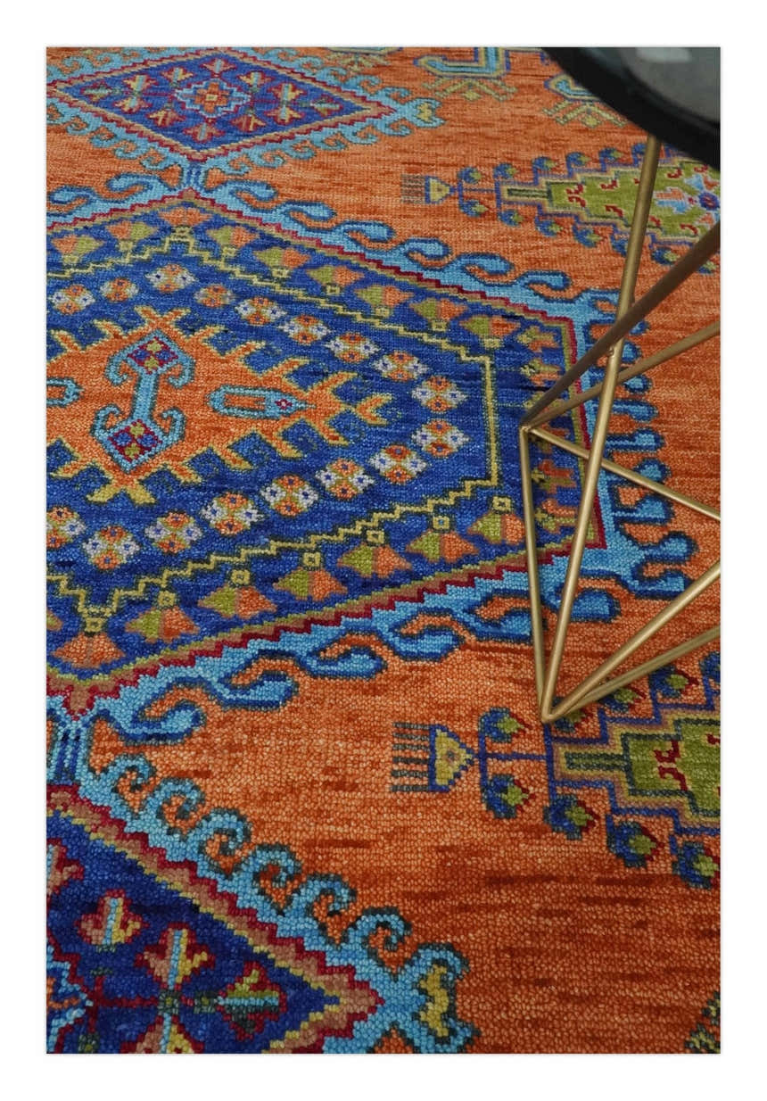 Hand Knotted Rust, Blue and Olive Traditional Multi Size Antique Wool Area Rug