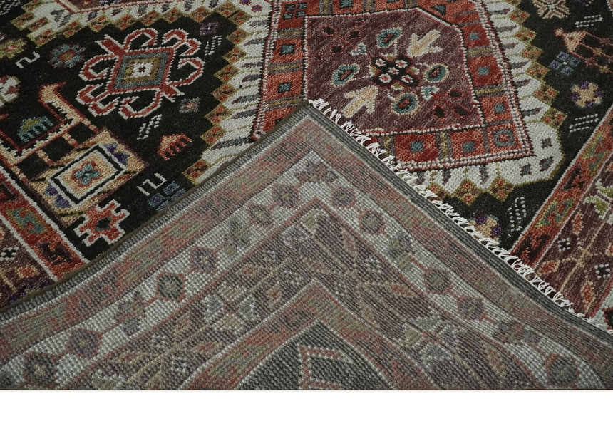 Hand Knotted Rust, Ivory and Black Traditional Antique Multi Size Wool Area Rug