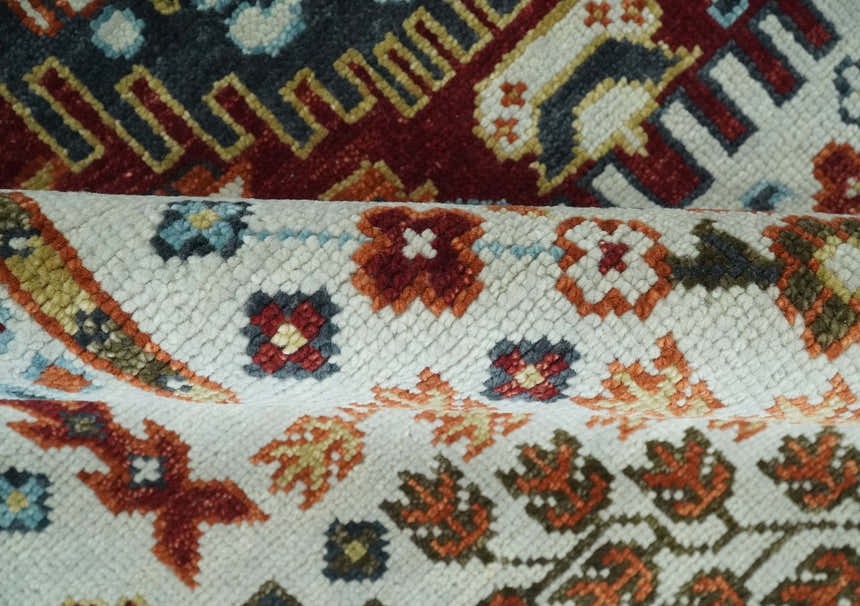 Hand Knotted traditional Oriental Ivory, Rust and Gray wool Area Rug