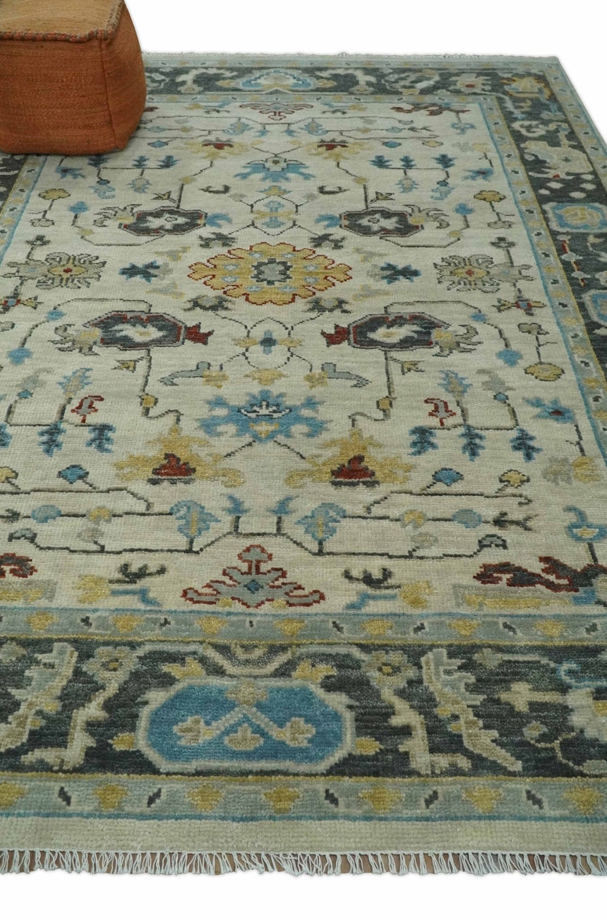 Beige, Gray, and Ivory Traditional Hand Knotted Oriental Oushak Multi Size wool Area Rug
