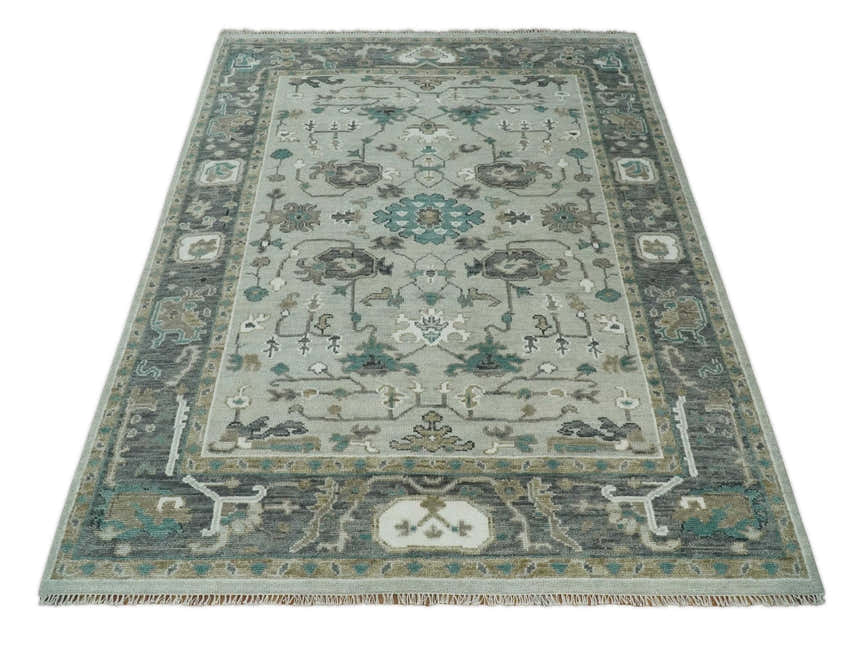 Gray and Ivory Traditional Oriental Oushak Hand Knotted wool Area Rug