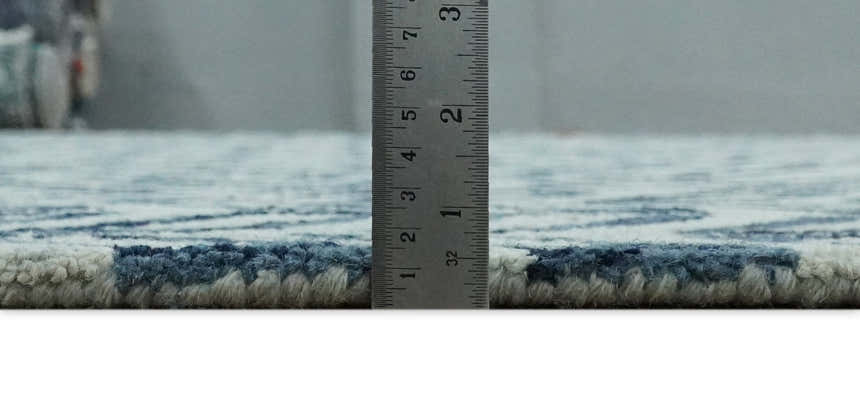 Contemporary Farmhouse Leaf's Hand Tufted Silver and Blue Loop Multi Size Wool Rug