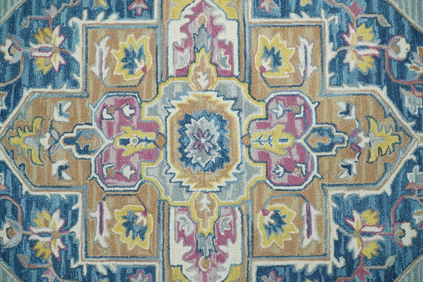 Kids, Nursery and Living Room Rug Hand Tufted Blue and Pink Wool Textured Loop Multi Size Area Rug