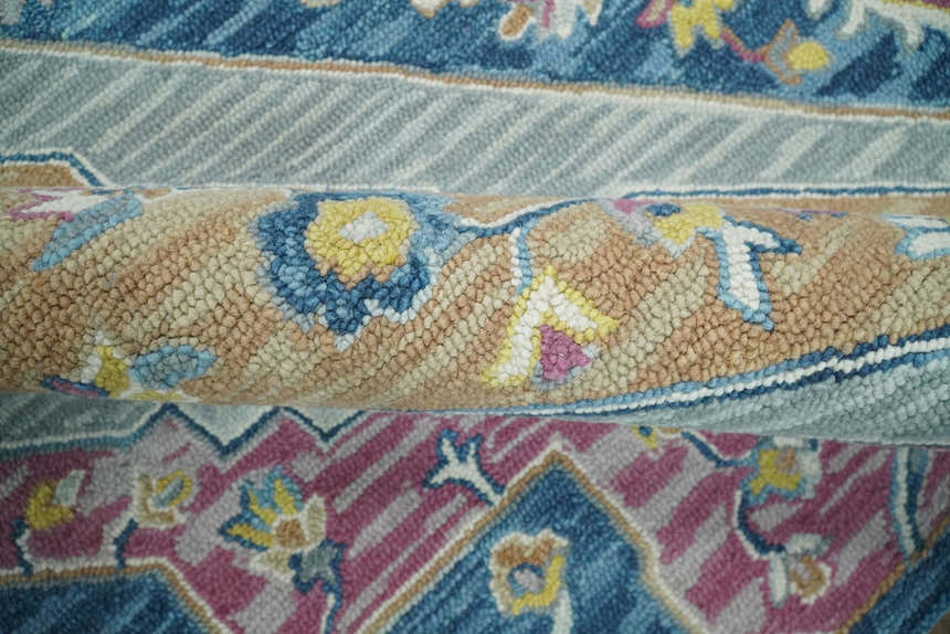 Kids, Nursery and Living Room Rug Hand Tufted Blue and Pink Wool Textured Loop Multi Size Area Rug