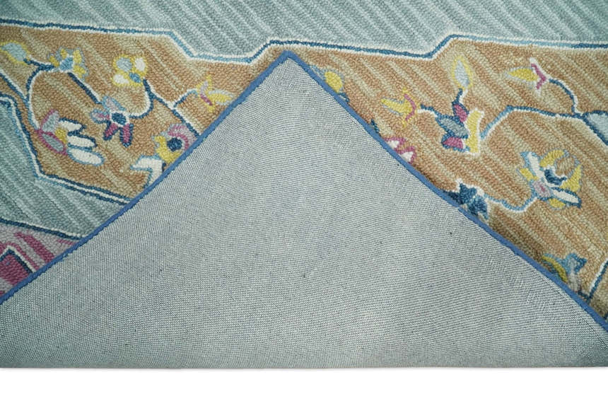 Kids, Nursery and Living Room Rug Hand Tufted Blue and Pink Wool Textured Loop Multi Size Area Rug