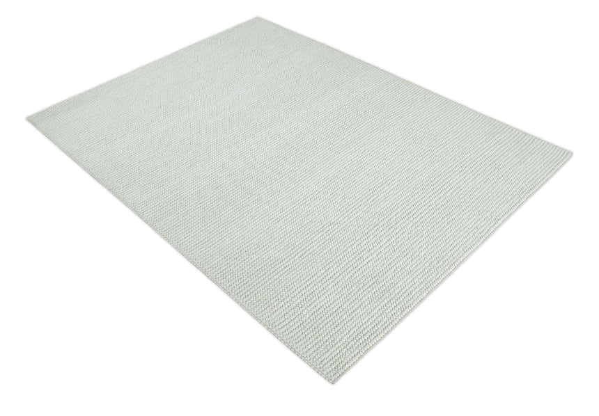 Contemporary Solid Design Ivory Handwoven Wool Area Rug