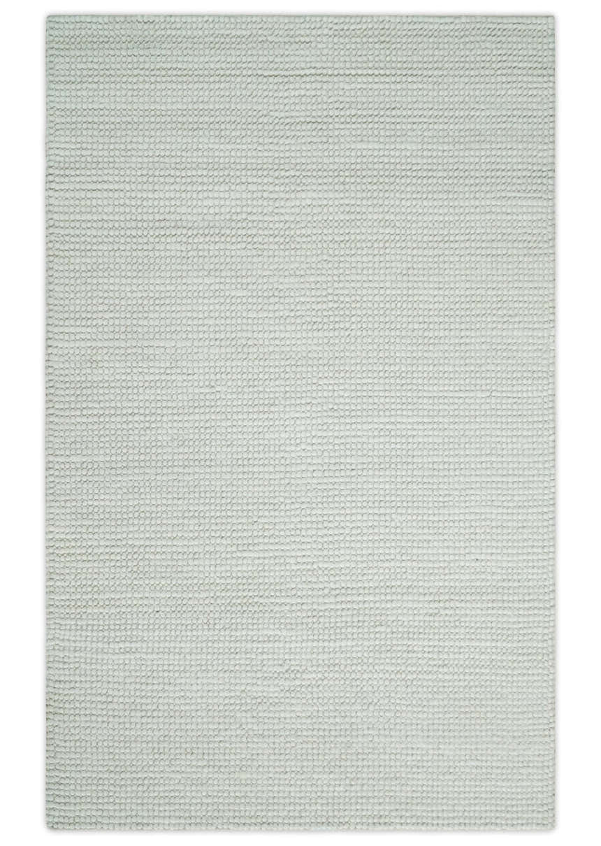 Contemporary Solid Design Ivory Handwoven Wool Area Rug