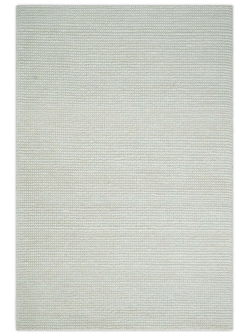Contemporary Solid Design Ivory Handwoven Wool Area Rug