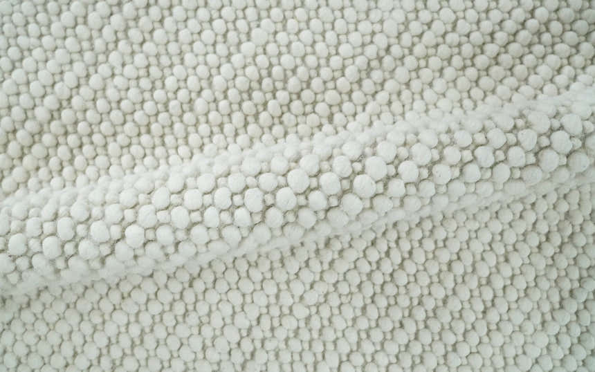 Contemporary Solid Design Ivory Handwoven Wool Area Rug
