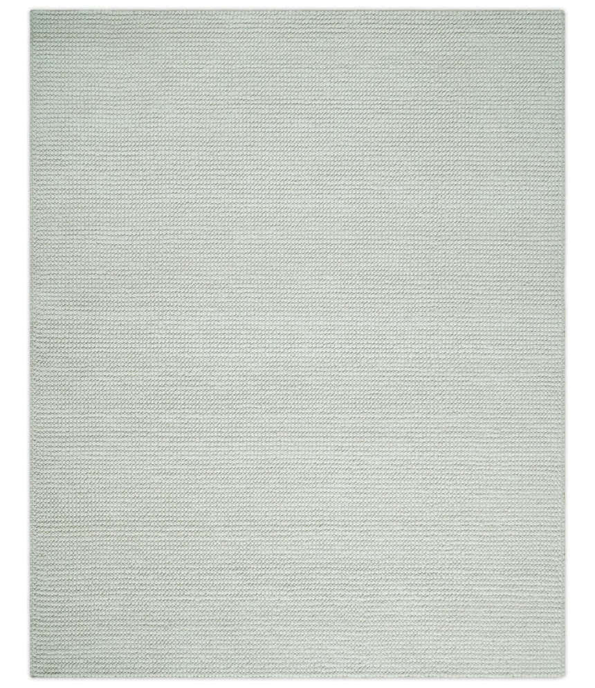 Contemporary Solid Design Ivory Handwoven Wool Area Rug
