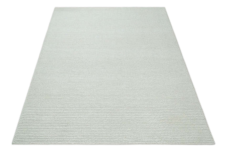 Contemporary Solid Design Ivory Handwoven Wool Area Rug